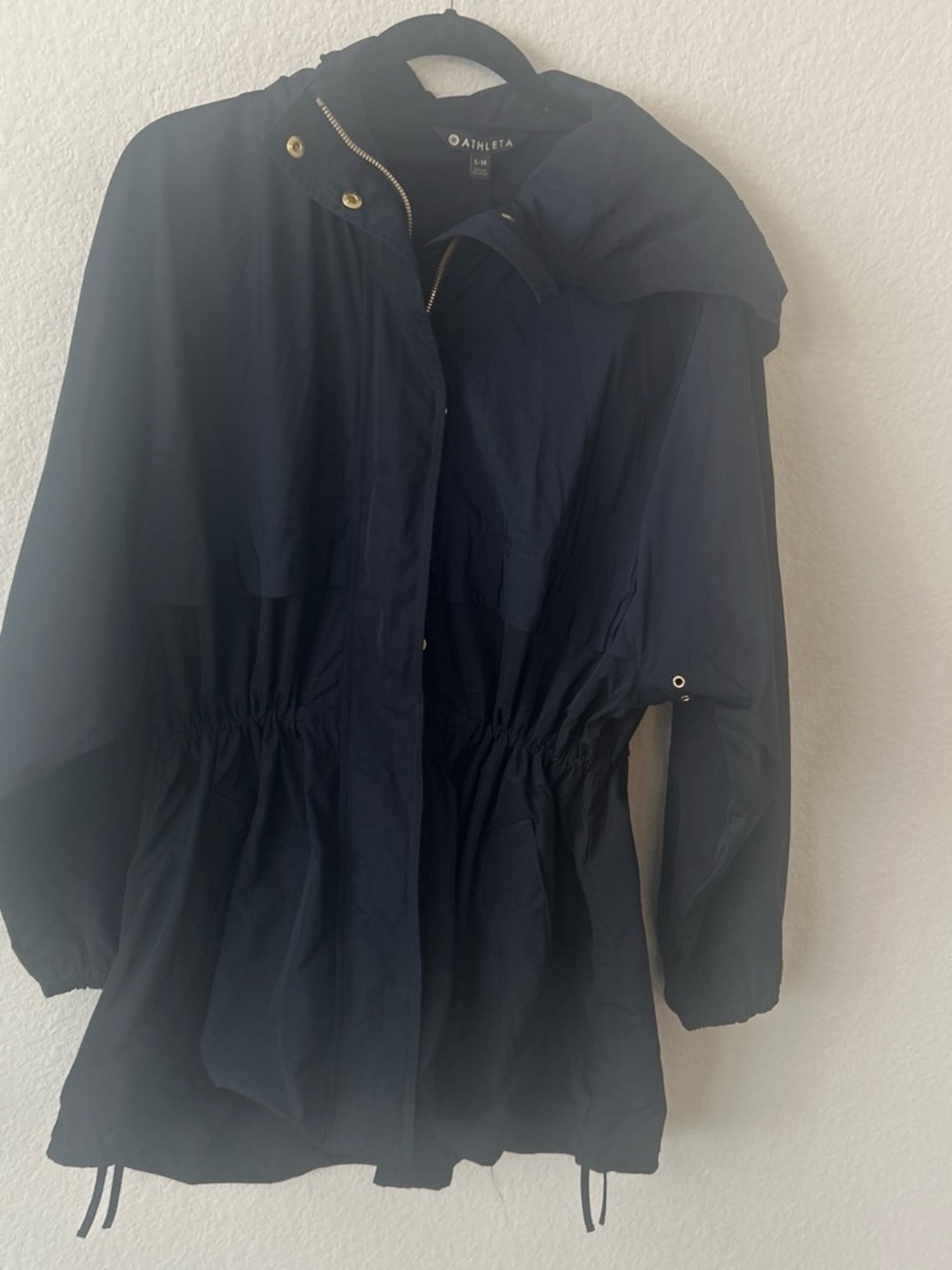 Athleta Navy Hooded Trench Anorak with Drawstring Waist